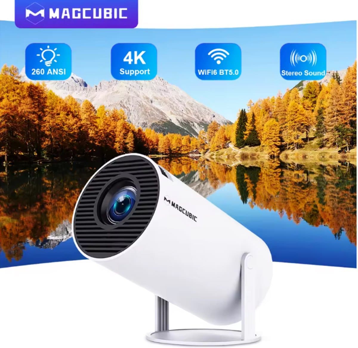 Magcubic HY300 Pro Projector – Draagbare 4K Support Mini Beamer – Android 14 – WiFi 6 & Bluetooth 5.4 – 260 ANSI – 180° Lens – Home Theater — afbeelding 1