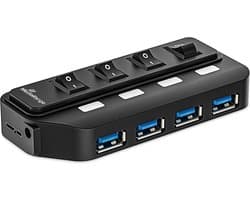 USB 3.0 Hub 1 op 4 Met Afzonderlijke Schakelaars En Voeding Voor Tot Vier Apparaten