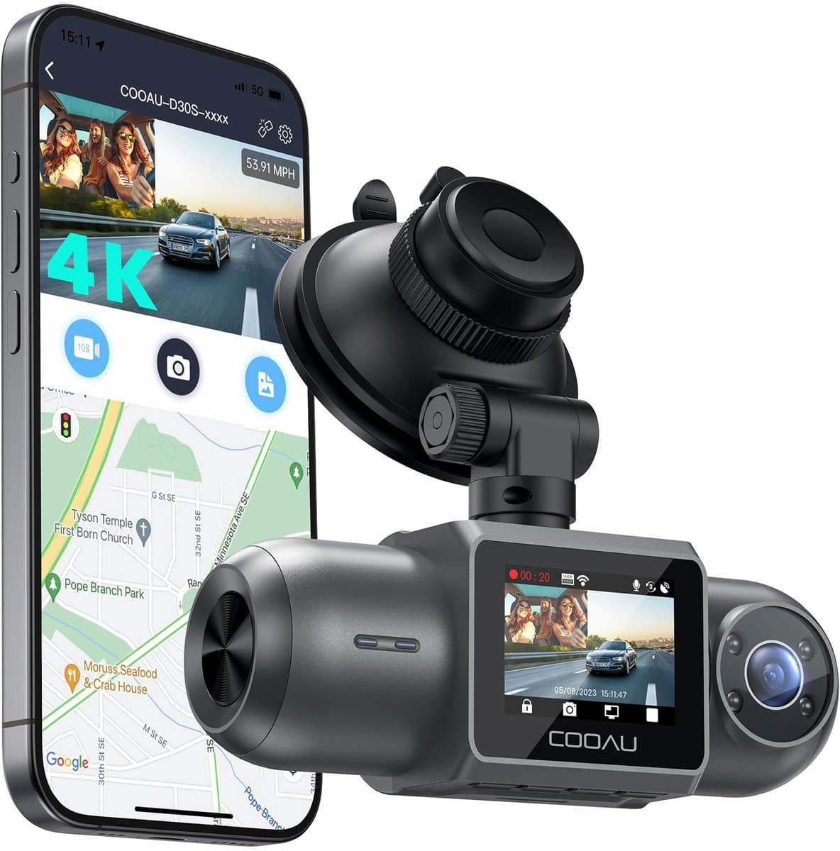 D30S Dashcam - Ultra 4K resolutie - 170 graden kijkhoek - Wifi - Gps - FullHD resolutie - Night vision - Parkeerbeveiliging - 1,5 inch Ips Lcd - dashcam voor auto - 170 + 150 graden kijkhoek - G Sensor - Loop opname - Full HD achter camera — afbeelding 1