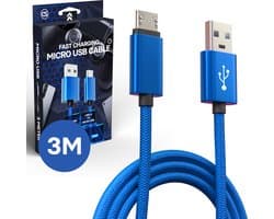 CS Oplaadkabel PS4 Controller – 3M – Nylon – Blauw – Geschikt voor PlayStation 4