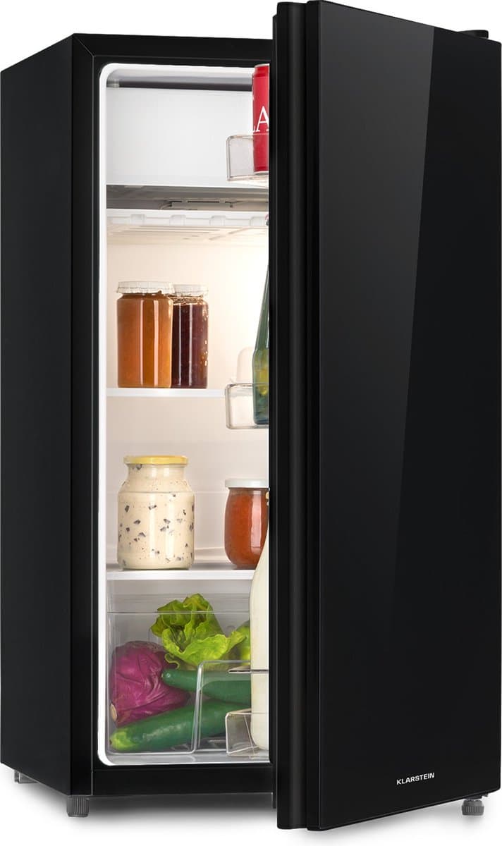 Klarstein Koelkast Luminance Frost - Capaciteit: 91 Liter - Energie-efficiëntieklasse E - Crispvak - 2 Glazen schappen - 3 Deurvakken - Temperatuurinstelling: 7 Standen - Zwart - voor Keuken - Compact - Mini Fridge - Compact Koelkast — afbeelding 1
