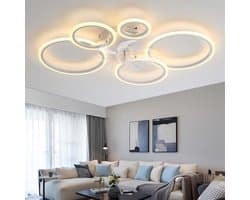 LuxiLamps - 5 Ringen Plafondventilator - Wit - 6 Snelheden - Dimbaar Met Afstandsbediening en APP - Moderne Cirkel Ventilator Licht