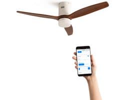 CREATE - Plafondventilator 40W silent Ø132 cm - Met Verlichting drie temperaturen - Met Wifi + Afstandsbediening - 6 Snelheden - Timer - Zomer/Winter functie - Wit - WIND CALM