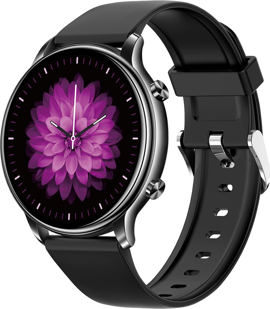 Kiraal Fit 4 - Smartwatch dames - Smartwatch Heren - Stappenteller - Full Screen - Fitness Tracker - Activity Tracker - Smartwatch Android & IOS - Zwart — afbeelding 1