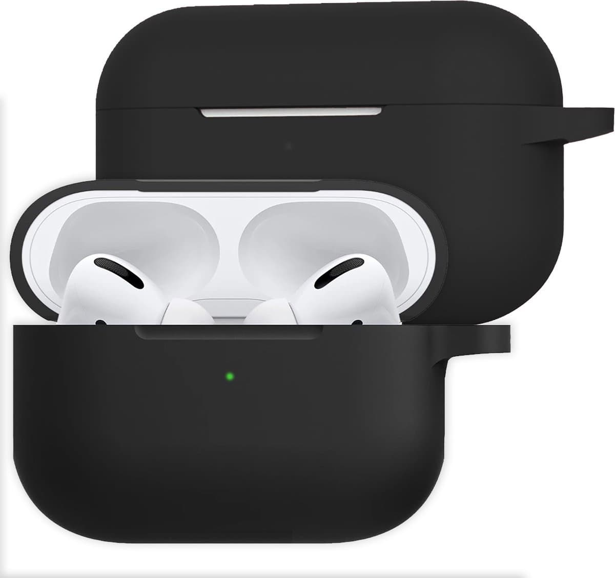 Hoesje Geschikt voor Apple AirPods Pro 2 - Siliconen Hoes met Clip - Silicone Case Cover - Zwart — afbeelding 1