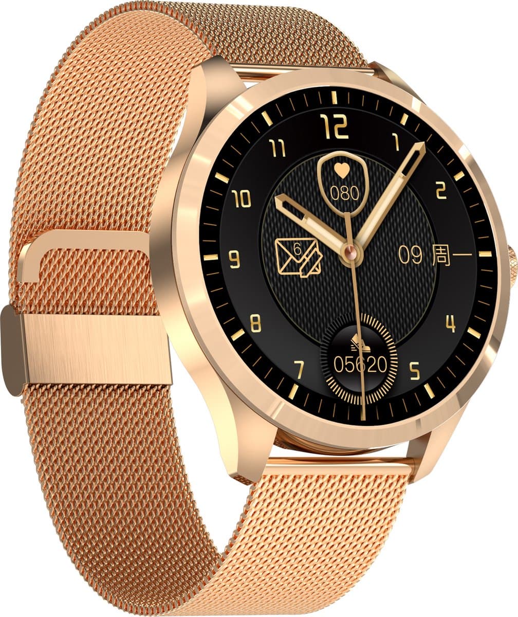 Belesy® Y6 Pro 2022 - Smartwatch Dames - Smartwatch Heren - Android - IOS - Horloge - 1.28 inch - Kleurenscherm - Stappenteller - Bloeddruk - Hartslag - 75+ Wijzerplaten - Sporten - Staal - Goud - Moederdag — afbeelding 1