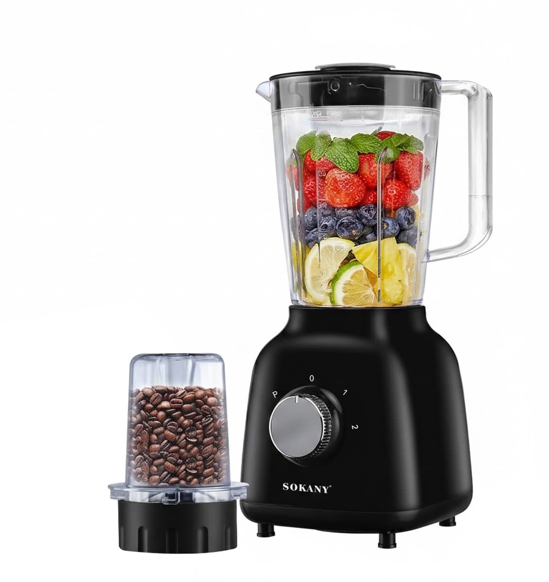 Sokany, Multifunctionele Blender Mixer 2-in-1 500W 1.6L met Maalmolen, Zwart — afbeelding 1