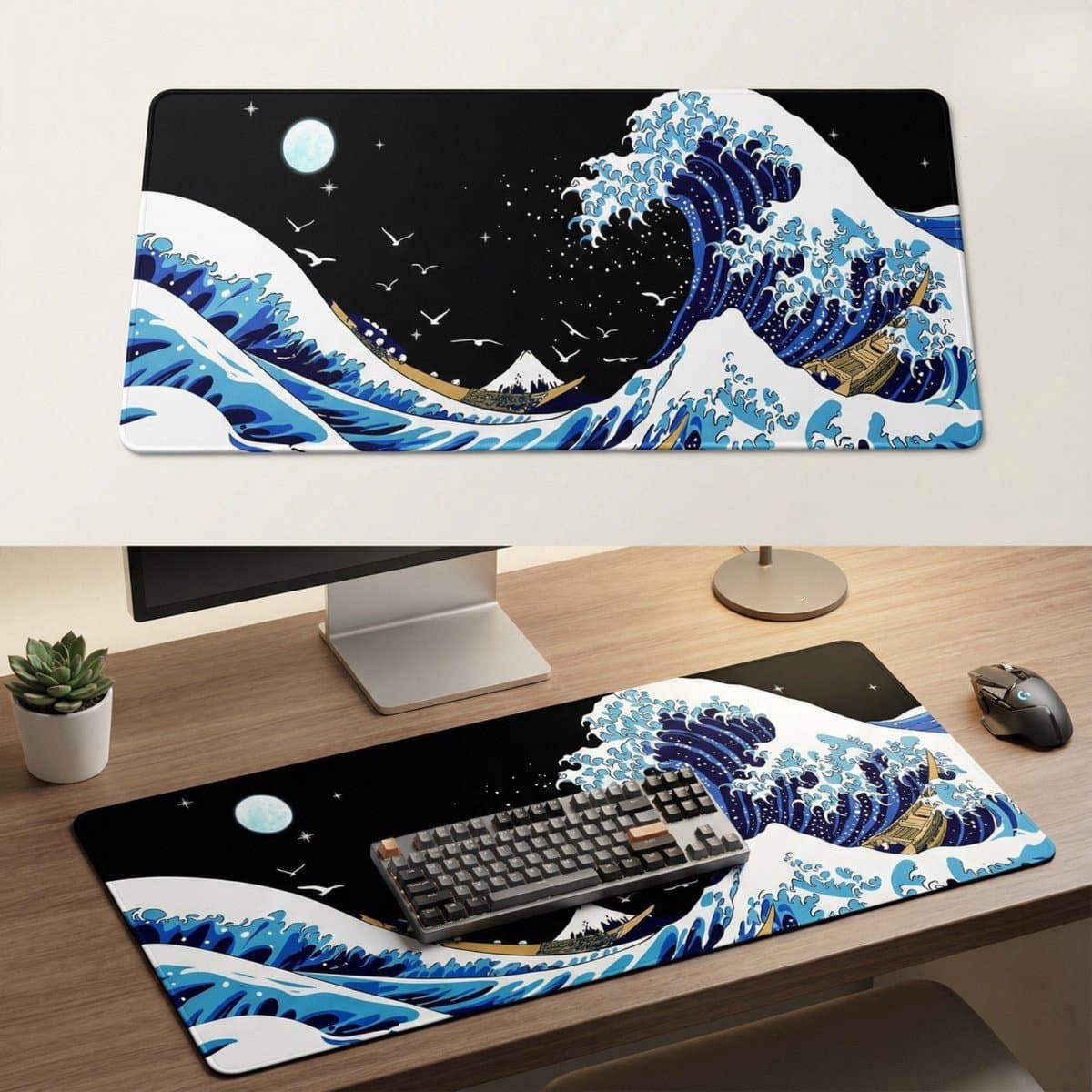 Grote Muismat 80x30 | Gaming Muismat | Blauw | XXL | Antislip | Desktop Mat | Computer Mat | Golven — afbeelding 1