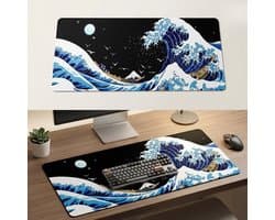 Grote Muismat 80x30 | Gaming Muismat | Blauw | XXL | Antislip | Desktop Mat | Computer Mat | Golven