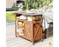 Tuin Wagen - Buiten Keuken - Buiten Koken - Roestvrij Staal Werkblad - 118 x 47 x 92 cm