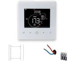 Slimme thermostaat voor cv | Wifi | Touchscreen | 2-draads aansluiting | Tuya Smart Life | Google Home & Alexa | Wit