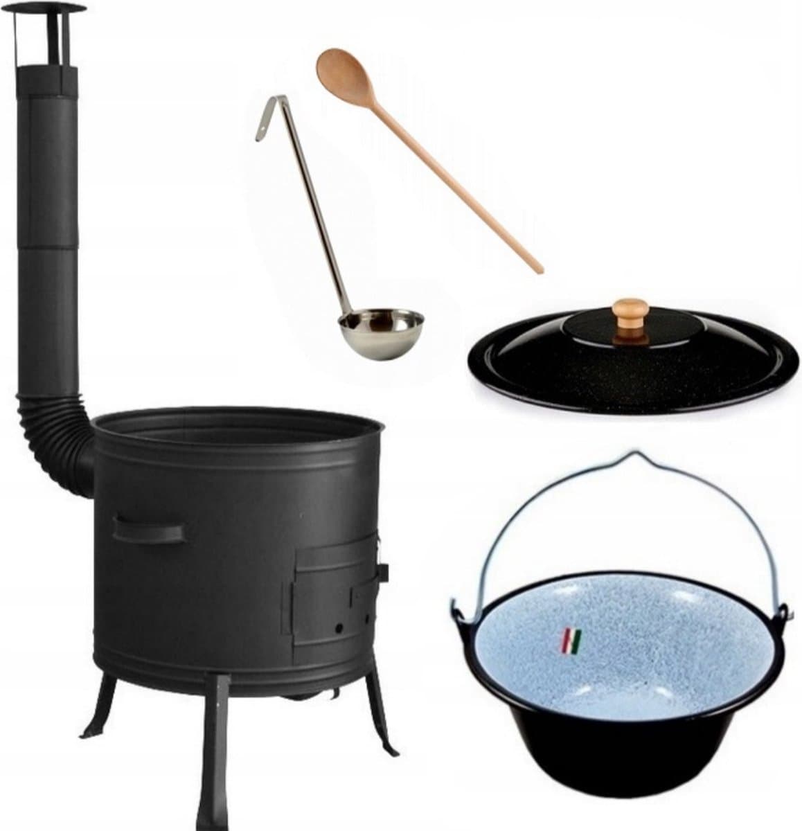 Buiten kookkachel - set 14liter. BUITEN KEUKEN! Houtkachel, HONGAARSE ketel 14L met deksel!!! BBQ Kookpan Terras kachel. Hongaarse ketel 14l — afbeelding 1