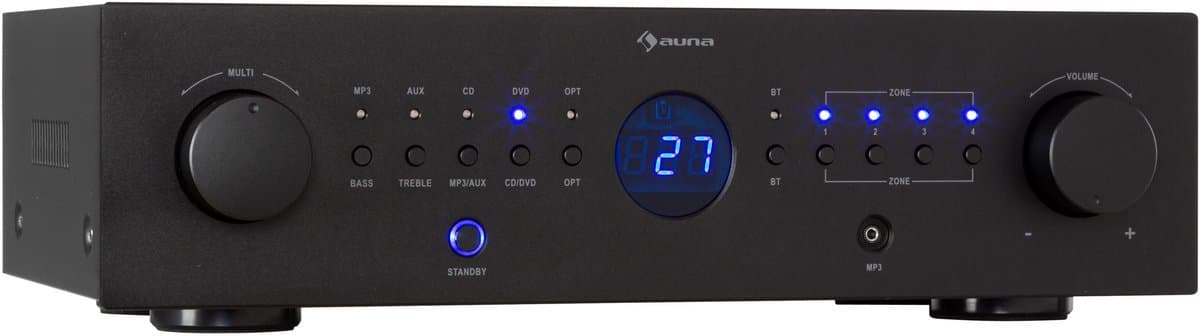 Auna Versterker, HiFi Stereo Mini Versterker, HiFi-versterker met Bass- en Treble-regelaar, 4-kanaals Audioversterker, Stereo Versterker & Luidsprekers met Afstandsbediening & AUX-ingang, AV-receiver - Amplifier - 100W - voor PA - Bluetooth MP3 — afbeelding 1