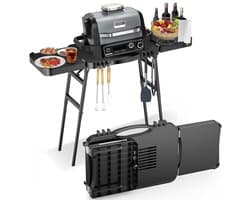 Draagbare Grill Trolley voor Enders Urban, Weber Q100/Q200/Q300 en Ninja Woodfire - Vouwbare Buiten Grillstand met Ruime Werkplek en In hoogte Verstelbare Poten
