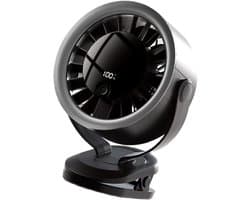 KZQ Universele Hogesnelheids Clipventilator Met Digitaal Display - 100 Windsnelheden 15cm Clip Herlaadbare Turbine Ventilator - Type C Geschikt Voor Boekenplank Thuis Reis En Buiten - Grijs