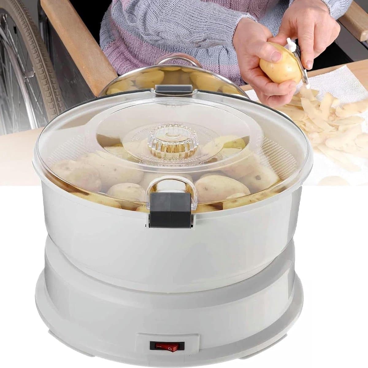 Elektrische Aardappelschilmachine - Automatische Schillen - Snel Groenten Schillen - Eenvoudig Reinigen - 1kg Capaciteit - Wit — afbeelding 1