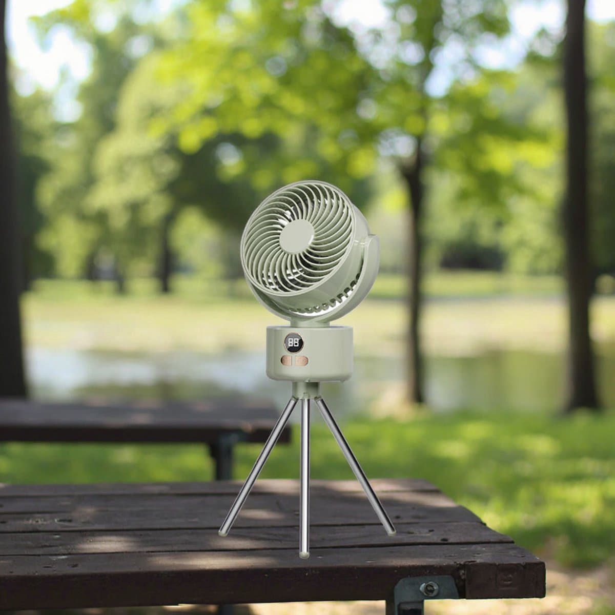 KZQ USB-Bureauventilator met 1200mAh Accu – 3 Standen, Stil (<25dB), 140° Kantelbaar, 120° Oscillerend, Incl. Standaard – Groen — afbeelding 1