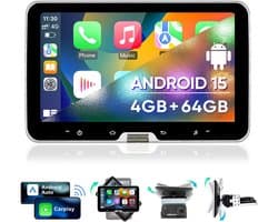 HexinexMarket Quad-Core 1DIN Autoradio Geschikt voor VW AUDI BMW BENZ Peugeot FIAT DUCATO enz - Draadloos CarPlay, Android Auto, GPS Navi, 360° rotatie, multimediaspeler, 4GB+64GB