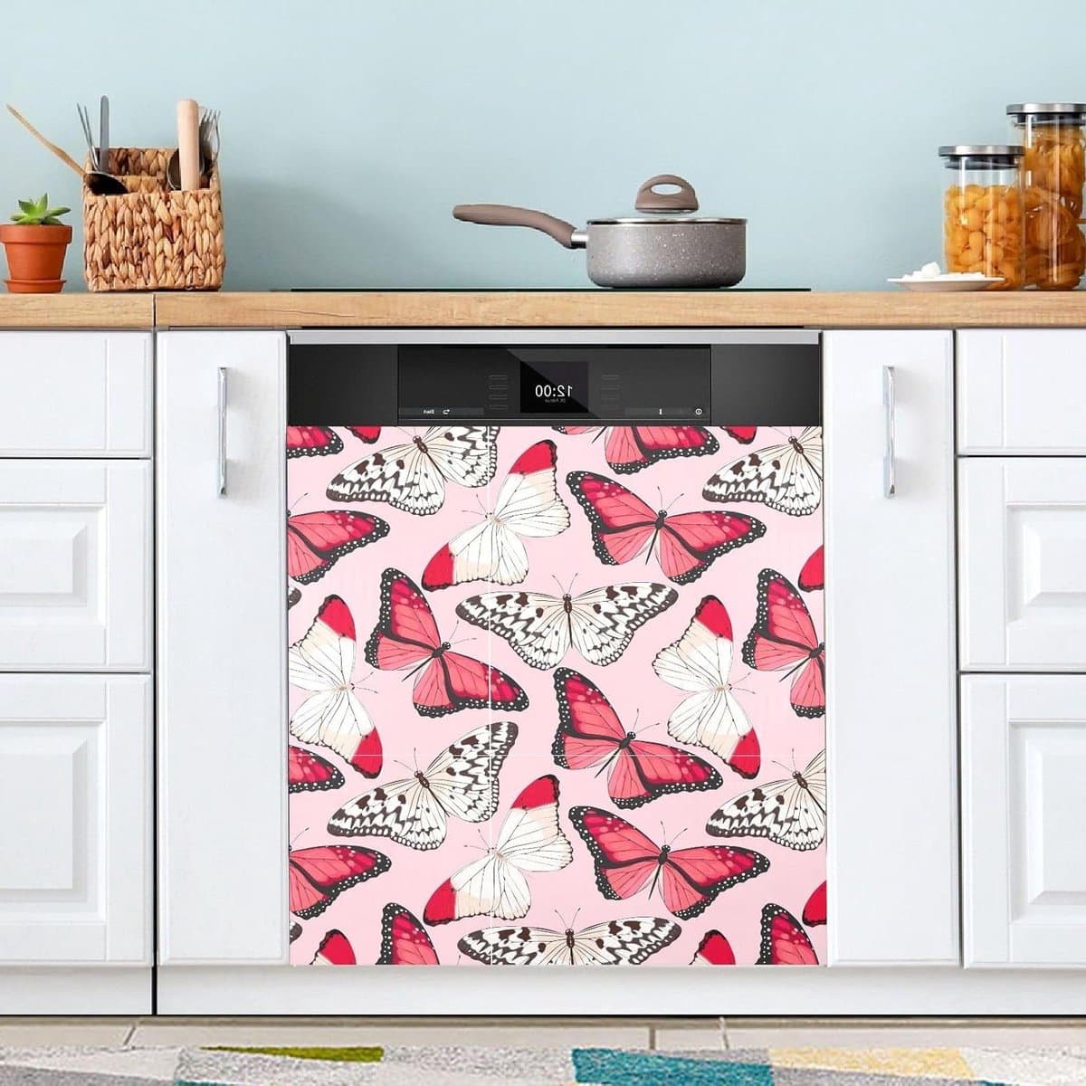 Vaatwasser Magneet Cover - Keuken Decor - Keuken Opfrissen - Eenvoudig Verwisselbaar - 53 x 66 Inch - Rode Vlinders — afbeelding 1