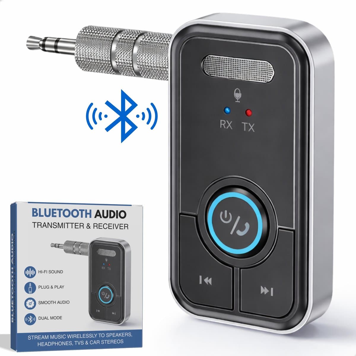 Boncy® Premium 2 in 1 Bluetooth Transmitter & Receiver - 3.5MM AUX - Bluetooth Zender & Ontvanger - Handsfree Bellen Auto - Bluetooth Adapter Auto met Microfoon — afbeelding 1