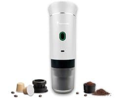 Draagbare koffiemachine - Cuisina Lumina ® - Hoogwaardige kwaliteit - 120 ML - Voor onderweg - Draagbaar koffiezetapparaat - Camping gadget - Oplaadbaar - Verwarmt water - Koffiecups & gemalen koffie - Espresso & Lungo - Wit