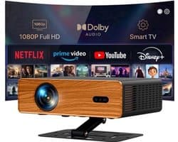 Beamer Draagbaar - 1080P Full HD 450 ANSI Lumen - Dolby Audio 5W - WiFi 6 Bluetooth 5.1 - Voor Thuisbioscoop Gaming Presentaties