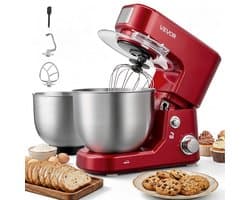 VEVOR Elektrische Kneedmachine 5 + 4 L 1000 W voor Deeg, Koekjesdeeg en Crème, met 2 Stapelbare SUS304 Kommen, Kantelbare Kop, Spatbescherming, Antislipvoetjes en Accessoireset