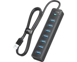 USB 3.0-hub - USB-poortuitbreiding - Meer aansluitingen voor uw computer - Zeven poorten - 1 meter kabel - Zwart
