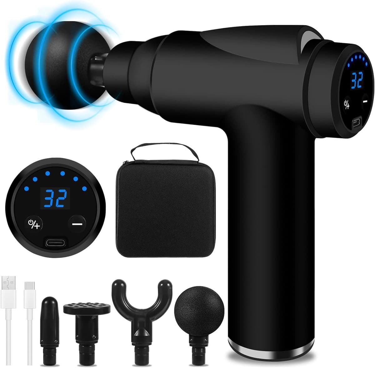 Mini Massagepistool met 32 Snelheden en LCD-scherm - Draagbaar Massageapparaat voor Spierpijn en Vermoeidheid — afbeelding 1