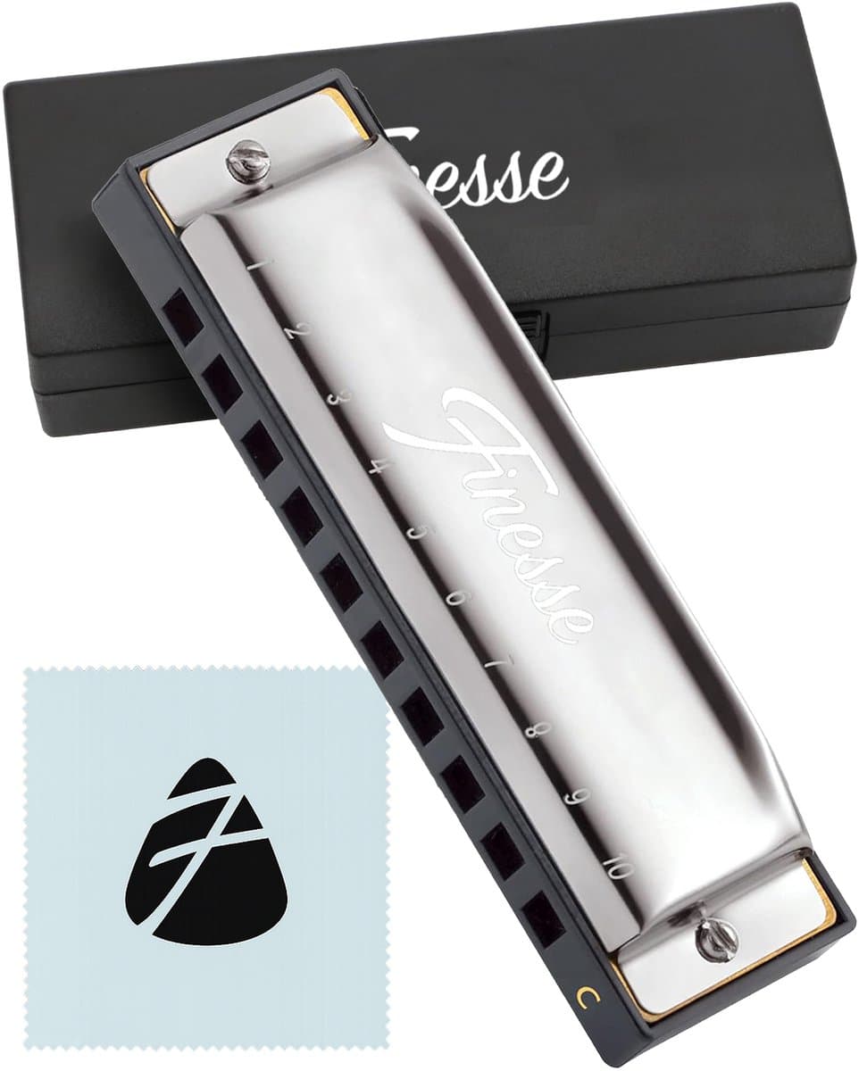 Finesse Mondharmonica - C Majeur - met Case - voor Volwassenen & Kinderen - Zilver — afbeelding 1