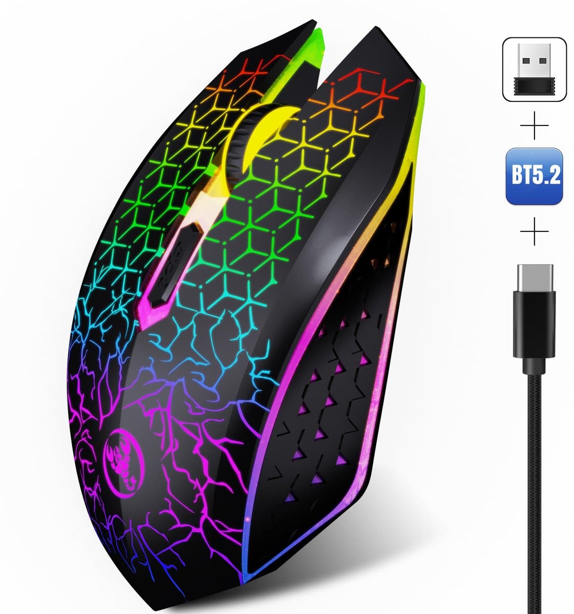 Draadloze Zwart Muis PRO GM1 met LED - Geruisloze werking - Oplaadbaar - Draagbaar - Draadloos 2.4G - Inclusief USB-ontvanger — afbeelding 1
