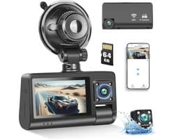 1080p Dashcam met 3 lenzen, 5 inch scherm, Wifi, Nachtzicht en Parkeerbewaking