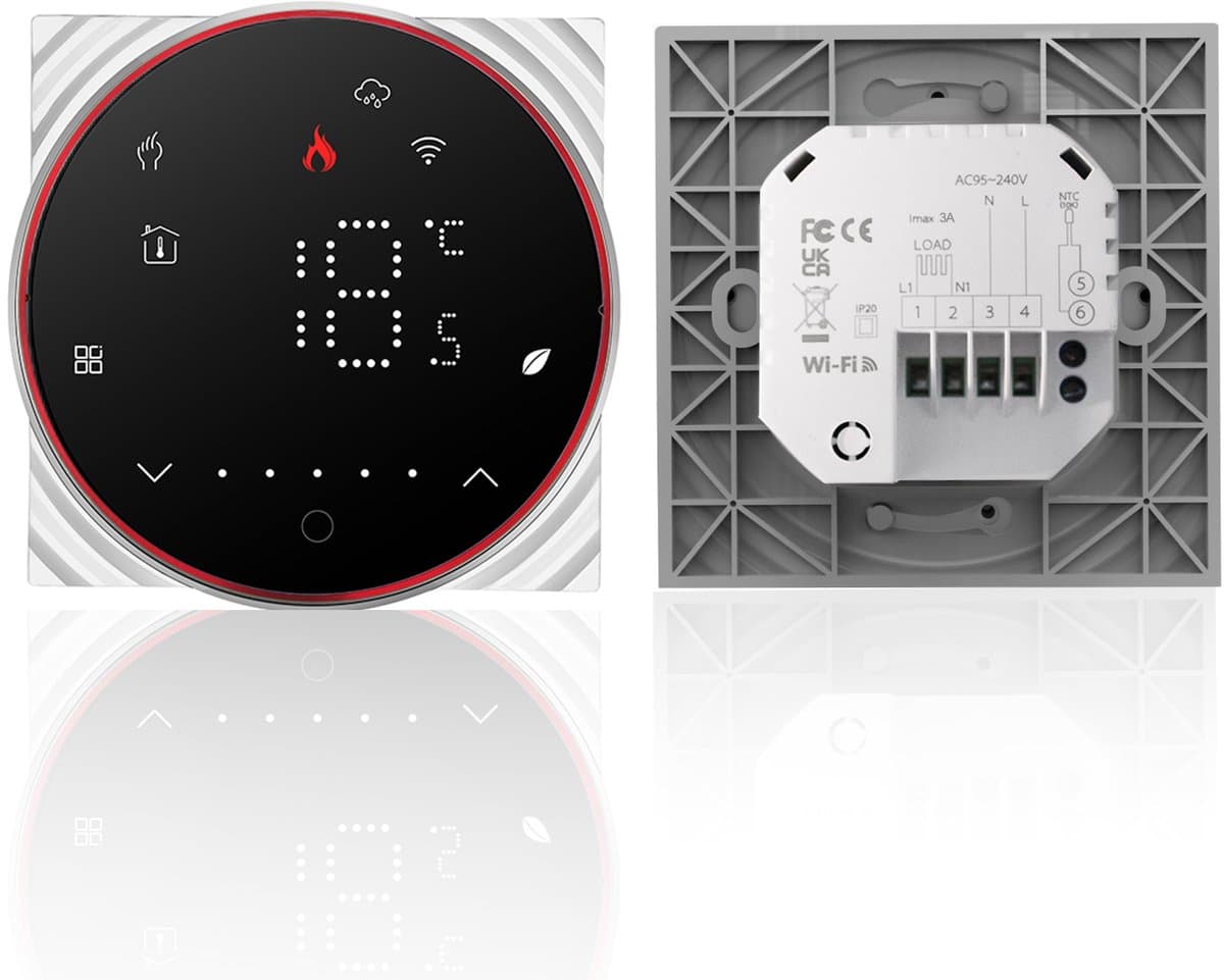 Thermostaat - Touchscreen bediening - WiFi-thermostaat - Slimme thermostaat met LED-display - Handmatig - Programmeerbaar - Inbouw wandontwerp - Zwart — afbeelding 1