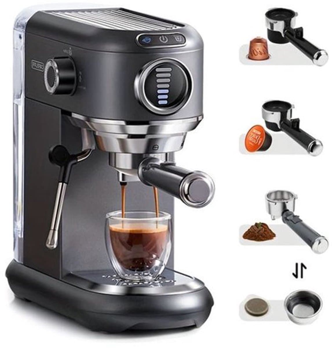 Espressomachine – Koffiemachine – Pistonmachine – Cappuccinomachine – Mini Koffiezetapparaat – 19 Bar Pompdruk – Afneembare 1,1L Watertank — afbeelding 1