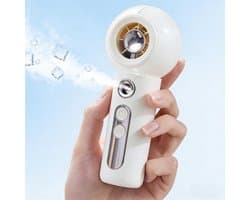 LISM-Draagbare USB-nevelventilator, mini-handventilator met batterij (inclusief nevelaar), oplaadbare ventilator met drie snelheden, cosmetisch reisaccessoire Geschikt voor op kantoor - wit