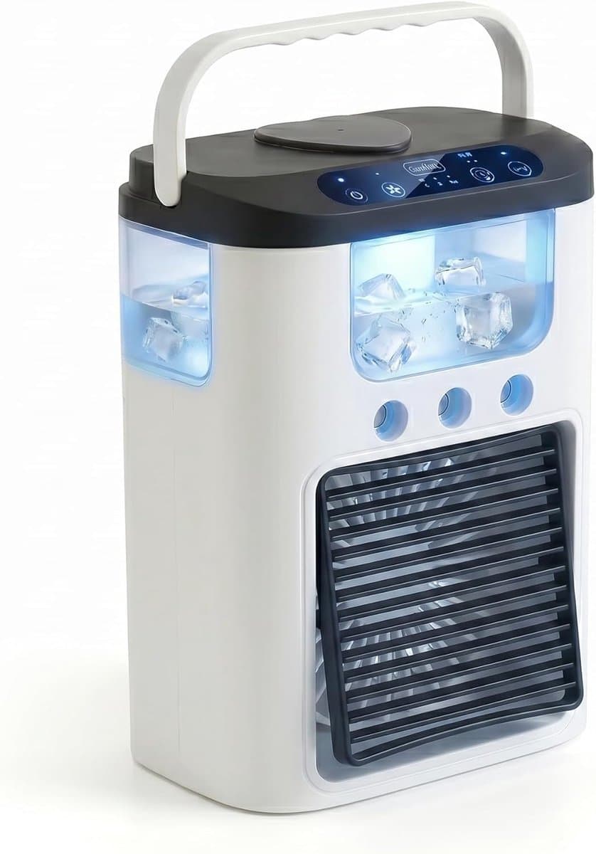 LISM-Draagbare ventilator Geschikt voor airconditioning, USB-voeding, mini oplaadbare desktop airconditioner, ondersteunt 3 snelheden en 3 sproeistanden, waterreservoir van 600 ml. — afbeelding 1