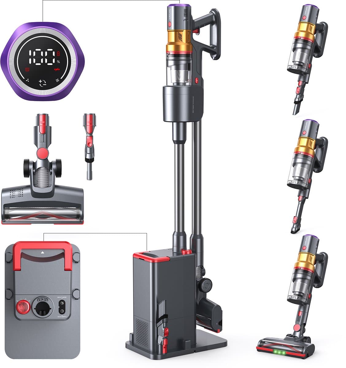 Lubluelu X1000 Draagbare staafstofzuiger Steelstofzuiger met stofopvangstation van 2,5L – 60Kpa Automatisch ledigingsstation - 50 Min Gebruikstijd - Anti-klit Borstel - met Stofzak HEPA - filter - LED-koplampen — afbeelding 1