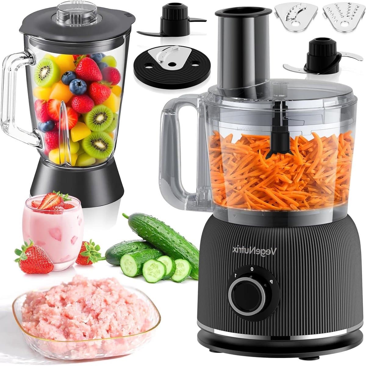 Keukenmachine Blender - Keukenrobot Mixer - Eten Bereiden - Krachtige 1500W Motor - 2.5L Hakmolen - Zwart — afbeelding 1