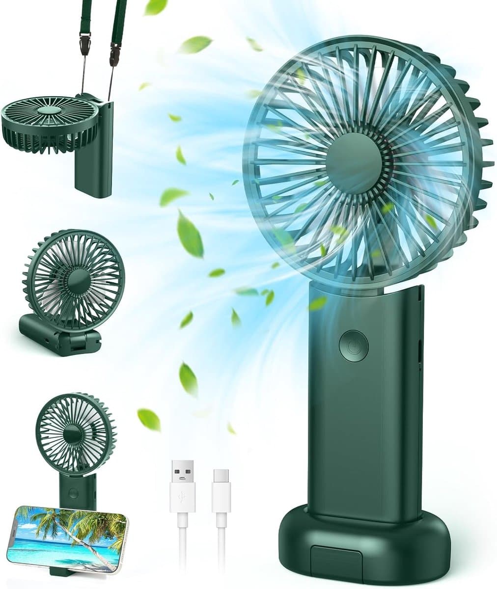 Mini draagbare ventilator, handventilator, kleine reisventilator, oplaadbare handventilator met 3 snelheden, persoonlijke ventilator voor buitengebruik, op reis, op kantoor en tijdens het kamperen. — afbeelding 1