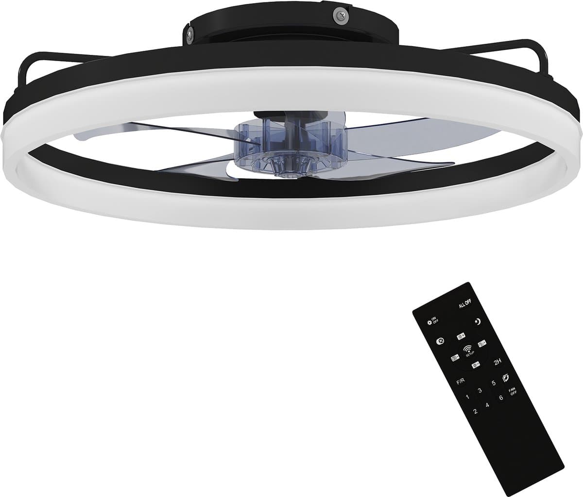 TEKROA® Plafondventilator met Verlichting - 40W LED - Plafonniere - Stille DC Motor - Afstandsbediening - 6 Snelheden - Dimbaar - Zwart — afbeelding 1