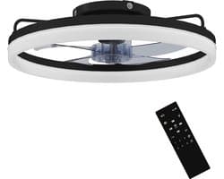 TEKROA® Plafondventilator met Verlichting - 40W LED - Plafonniere - Stille DC Motor - Afstandsbediening - 6 Snelheden - Dimbaar - Zwart