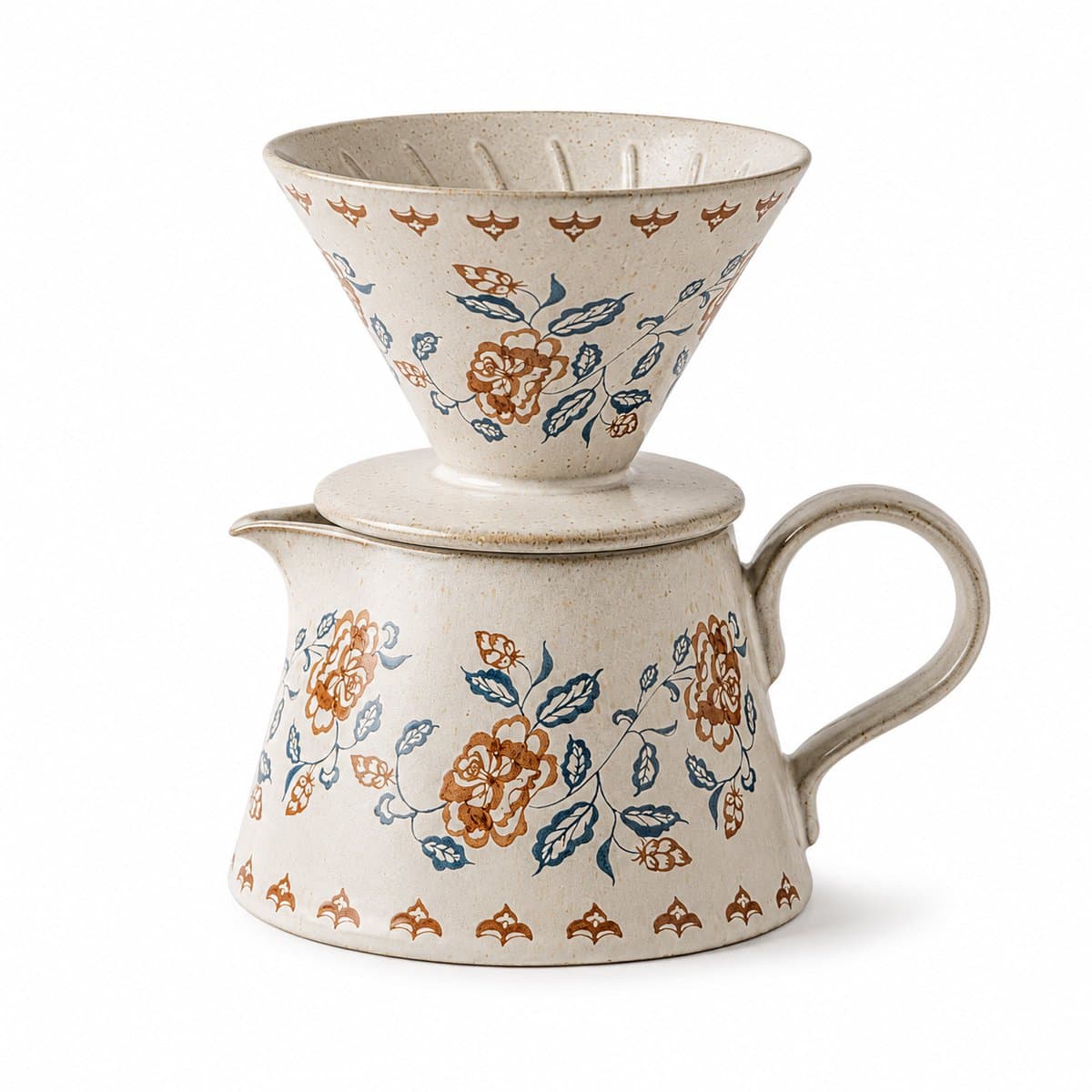 Gloovon® Keramische Koffieset - Handmatige Pour Over Dripper - Warmtebehoud - Vaatwasserbestendig - Pot 420ml met 20 Filters - Crème — afbeelding 1