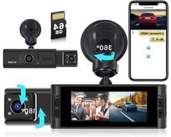 Dashcam met WiFi - Autocamera Rijcamera - Veilig Rijden - Dubbele Camera Opname - 3.16 Inch Scherm - Zwart