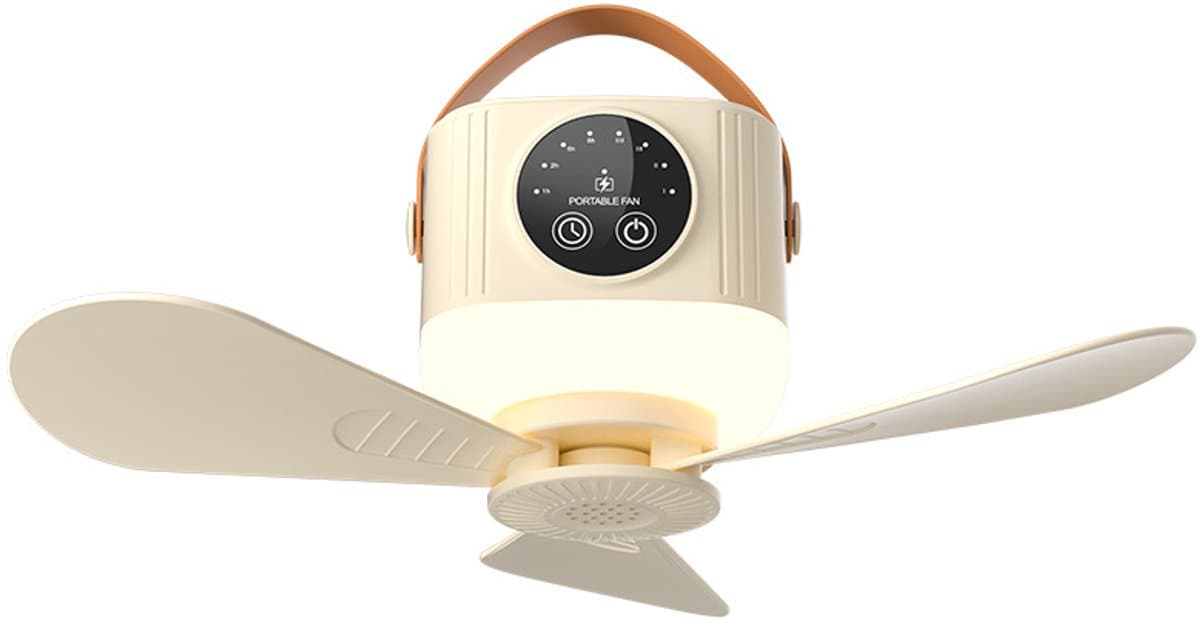 kampeer ventilator - tentventilator -Draagbare Plafondventilator - fan - plafondventilator - ventilator - plafond ventilator met verlichting - plafondventilator lamp - plafonventilator afstandsbediening - draagbare plafond ventilator - geel — afbeelding 1