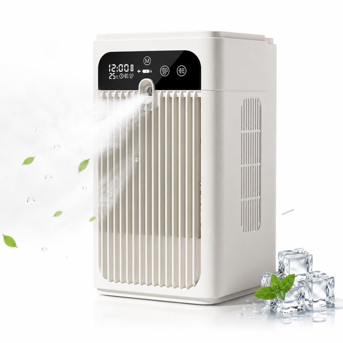 DreamGoods Aircooler met Waterspray - Verkoelen Met Water of IJs - 3-in-1 Luchtkoeler - Koelen, Ventileren & Bevochtigen - Air Cooler - Ventilateur - Mobiele Airco - Mobiele Airco - Airco zonder Afvoerslang - Ventilator voor Slaapkamer - Kantoor — afbeelding 1