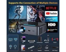 Xiwbsy - Beamer - Projector Beamer - Projector 4k - 1080P - Automatische focus - met WiFi 6 - 25000 Lumens - Buiten- en thuisprojector - Android 4K - Zwart