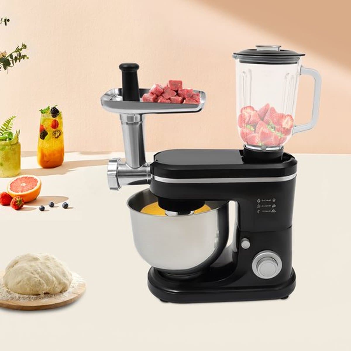 Keukenmachine Roestvrijstalen Kom - 1500 W Vermogen - 6 Liter Inhoud - Roestvrij Staal - Multifunctionele Standmixer — afbeelding 1