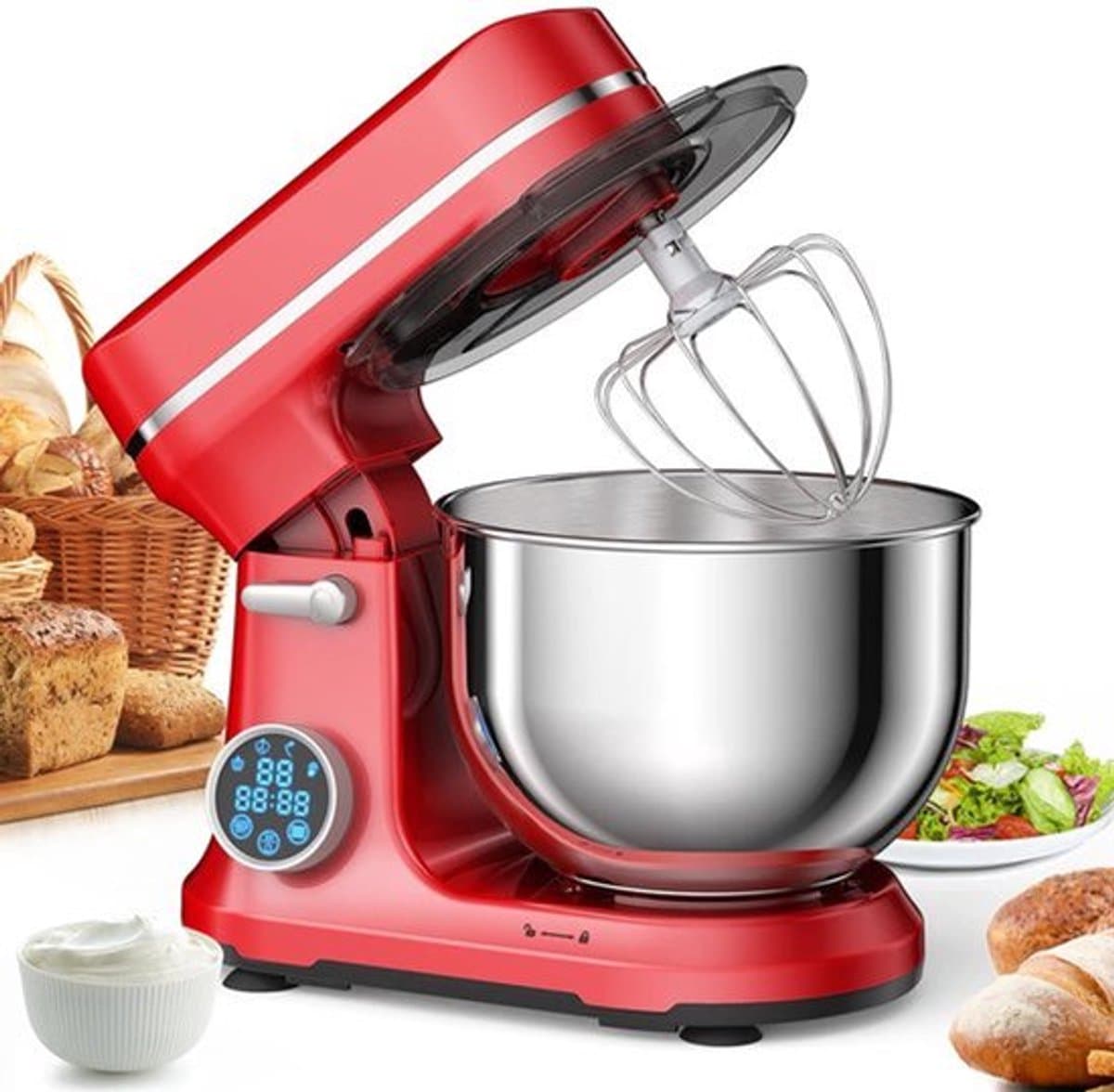 Keukenmixer - Keukenmachine - Foodprocessor - Keukenrobot - 1200W - OLED Touchscreen – 11 Snelheden – 5L RVS Mengkom – Elektrische Foodmixer - Rood — afbeelding 1