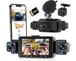 Dashcam voor auto - Zwart - 3 inch IPS-display - 4-kanaals groothoekcamera met nachtzicht en wifi - Voor alle voertuigen