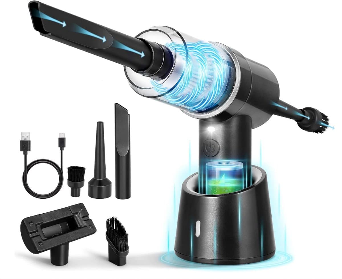 3-in-1 Draadloze Handstofzuiger Elektrische Persluchtblazer, Oplaadbare Mini Stofzuiger Opgewaardeerd Model Zwart, Voor Huisdierenhaar en Autoreiniging — afbeelding 1